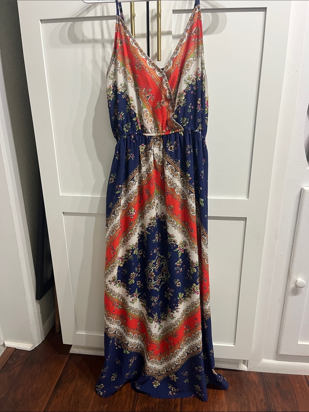 Umgee Navy and Orange Maxi Dress with Spaghetti Straps